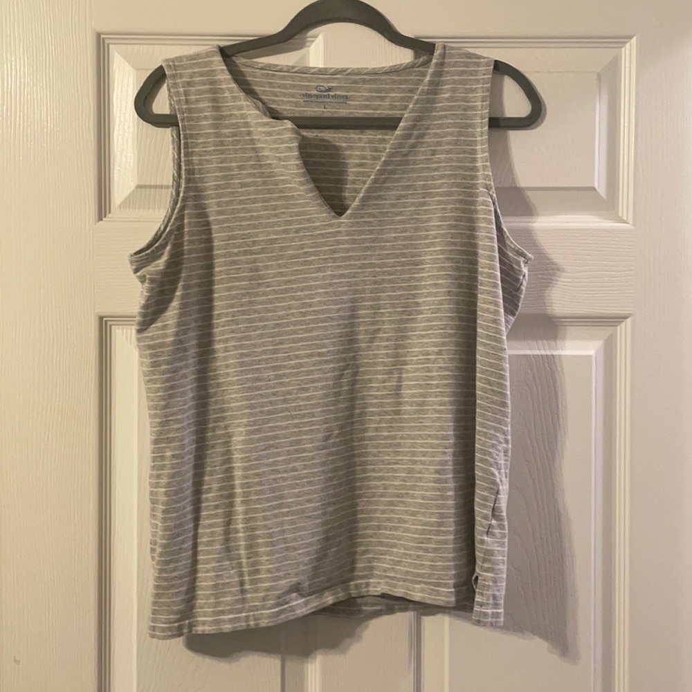 Grey and white stripped tank